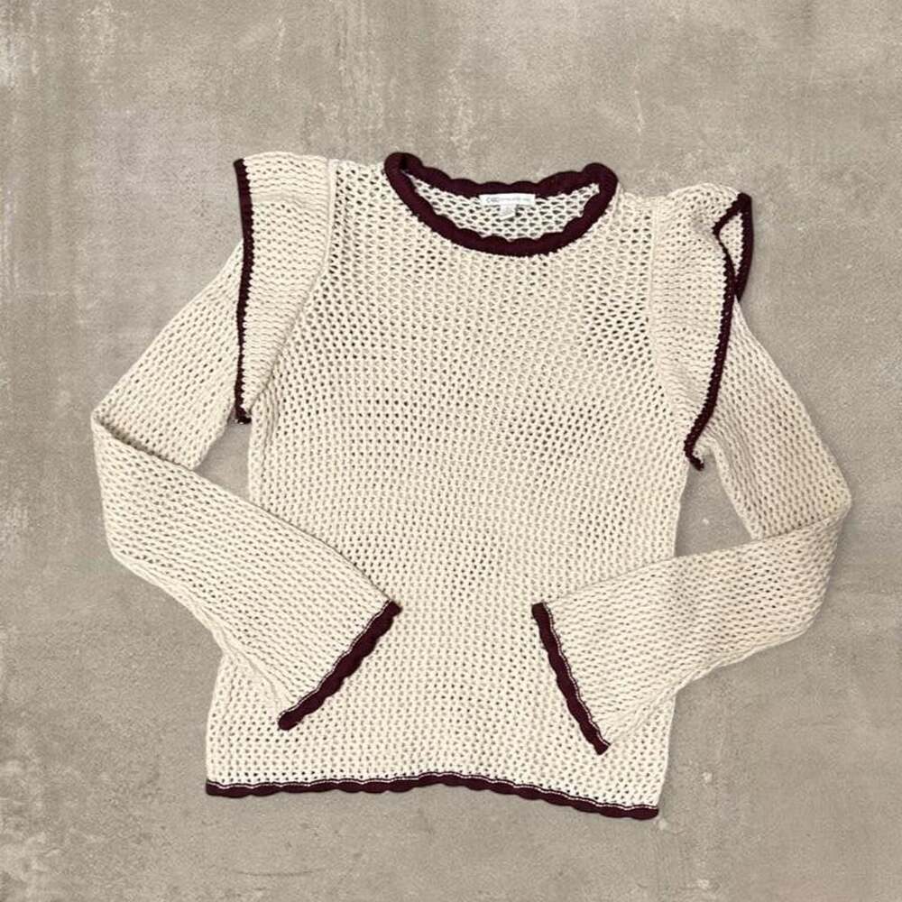 Cato Boho Knit Sweater with Maroon Trim